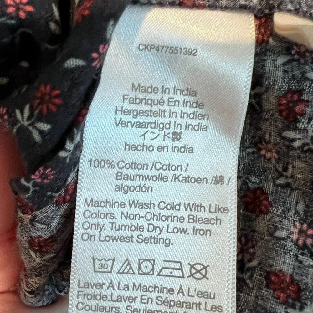 Madewell Boho Floral Peasant Blouse L Smocked Waist Puff Sleeves Ditsy Print Top
